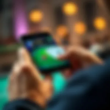 Poker App Interface on iPhone A user engaging with a poker app interface on an iPhone screen