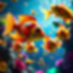 Vibrant underwater scene featuring colorful fish