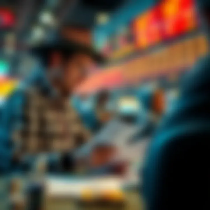 Horse racing enthusiasts studying race forms and statistics