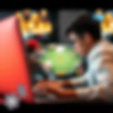 Engaging Online Poker Experience A player engaging in an online poker game interface on a laptop