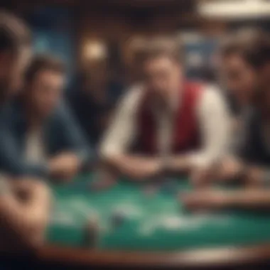 Players Strategizing in Three Card Poker An engaging depiction of players strategizing during a game