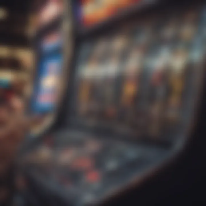 Close-up of a player engaging with a slot machine screen