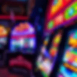 A vibrant slot machine display with colorful symbols