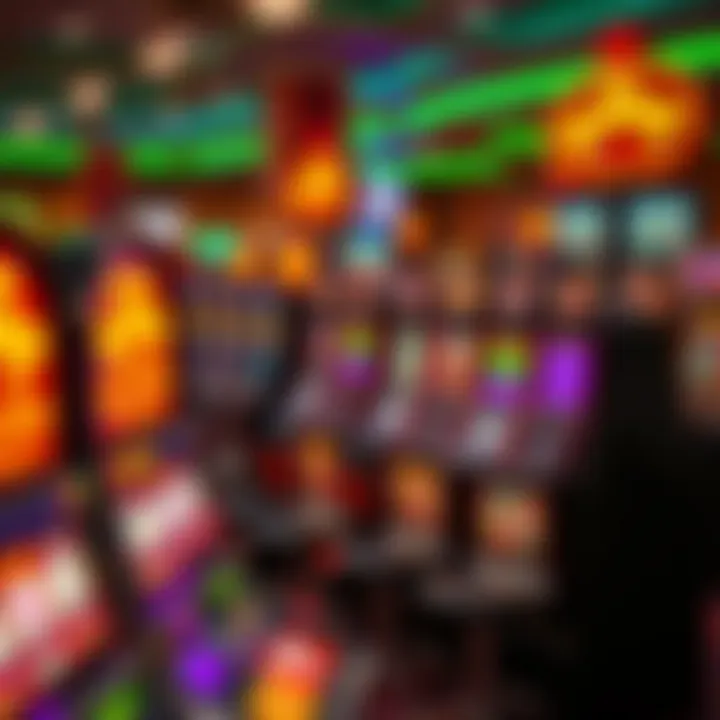 Array of slot machines with colorful displays