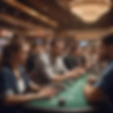 Engaged Patrons in the Sports Book Interior of the sports book with patrons engaged in betting activities