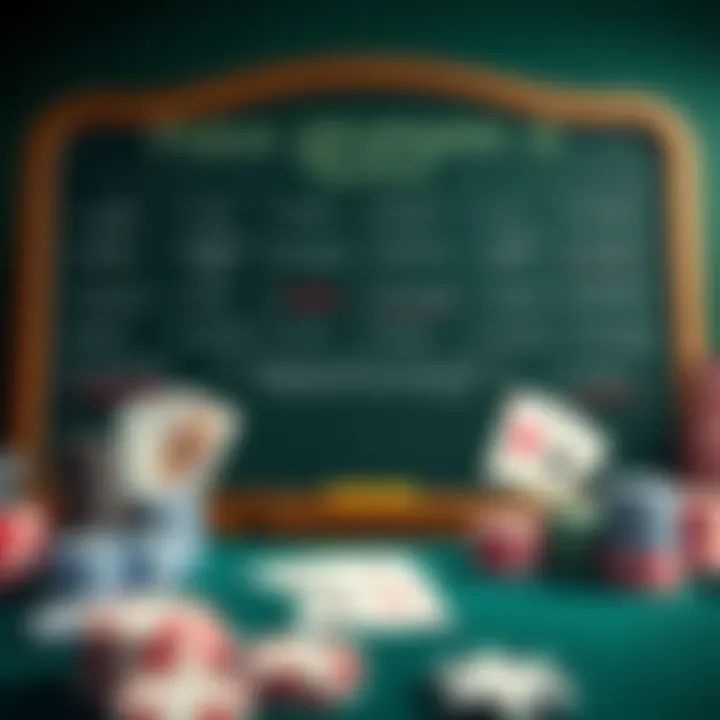 Poker Strategies and Tactics An illustration of various poker strategies and tactics depicted on a chalkboard.