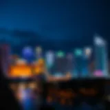 A stunning view of Miami City skyline with bright casino lights illuminating the night.