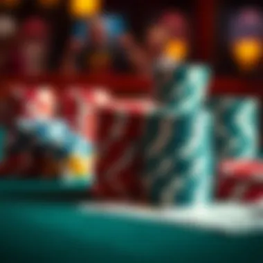 Poker Chips and Playing Cards A close-up of colorful poker chips and playing cards on a gaming table.