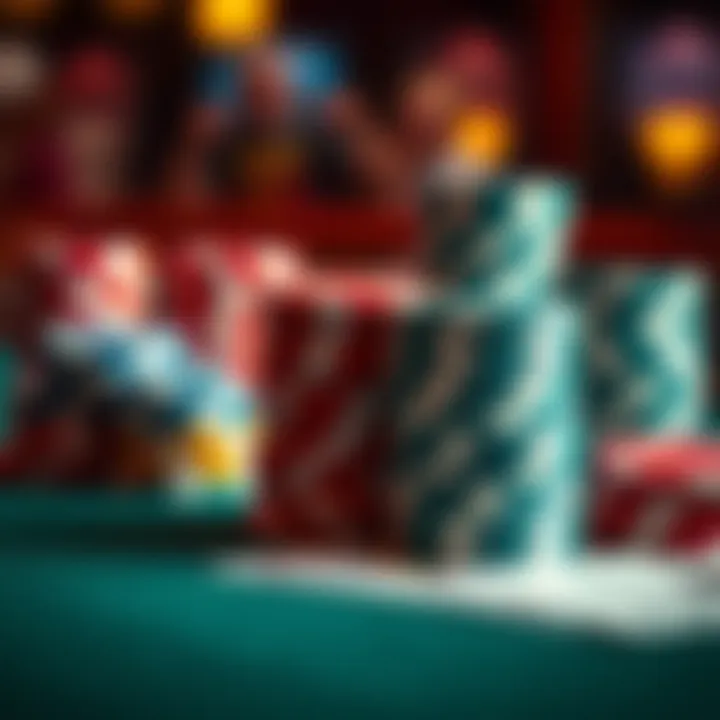 Poker Chips and Playing Cards A close-up of colorful poker chips and playing cards on a gaming table.