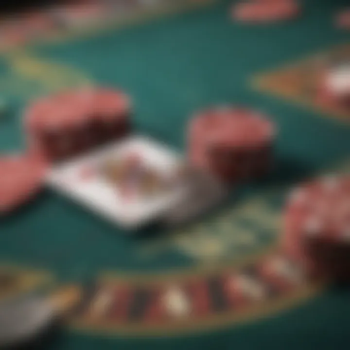 A close-up of game chips and cards on a table