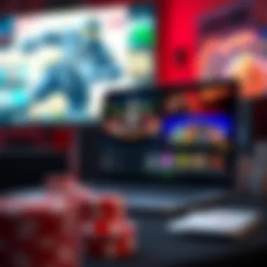 A gaming setup showcasing a laptop with casino games on screen