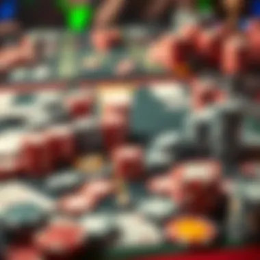 A strategic board filled with gaming chips and cards, symbolizing player strategies