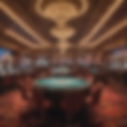 Luxurious casino interior showcasing gaming tables and vibrant lights