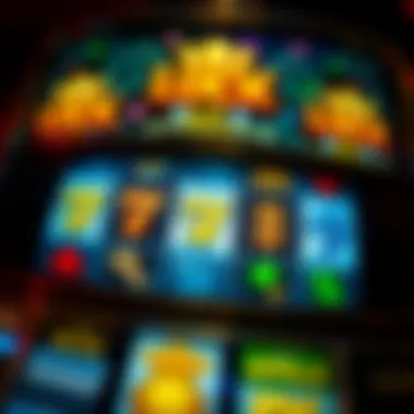 Close-up of a slot machine screen displaying various symbols