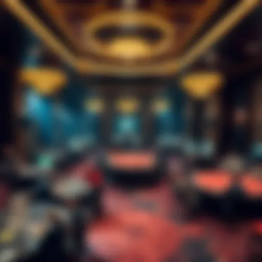 Intricate layout of a live casino poker room showcasing tables and players immersed in gameplay