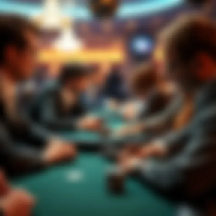 Focused players engaged in a strategic poker game, emphasizing psychology and strategy