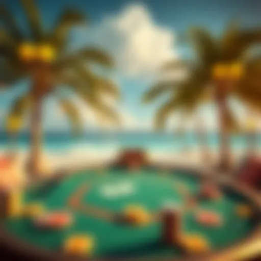 A serene poker table under palm trees