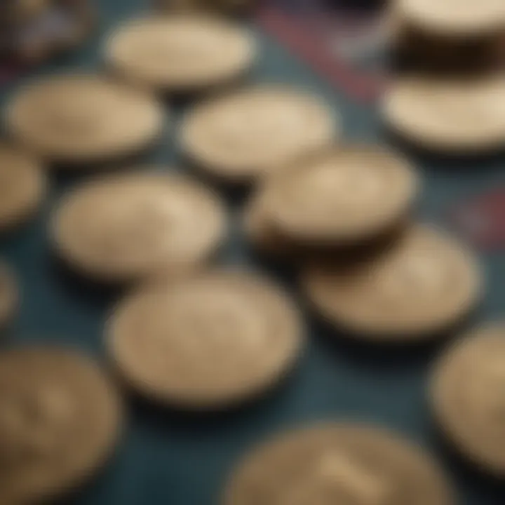 Close-up of coins and tokens used for playing slot machines