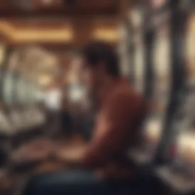 Player Analyzing Slot Machine Options Player engaged in thought while analyzing slot machine options