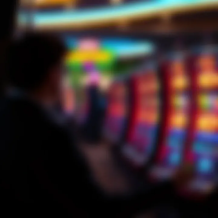 An individual observing the screen of a slot machine