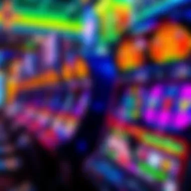 A vibrant slot machine with bright lights and symbols