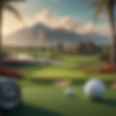 A scenic view of a famous golf course with players in action.