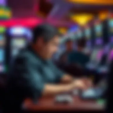 Strategic Play at Thunder Valley An engaged player strategizing in front of a row of slot machines