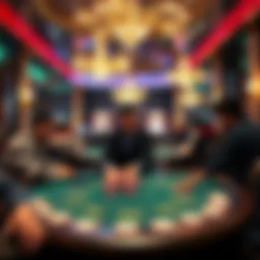 Engaging Casino Poker Experience An ornate Vegas casino showcasing poker tables with players engaged in a game