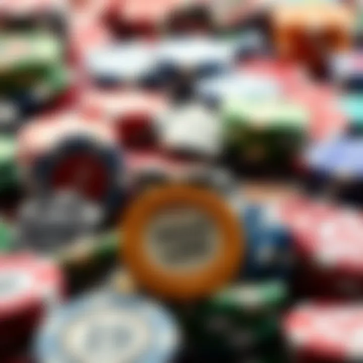 Diverse Vegas Poker Chips Collection A collection of colorful Vegas poker chips showcasing various denominations and designs